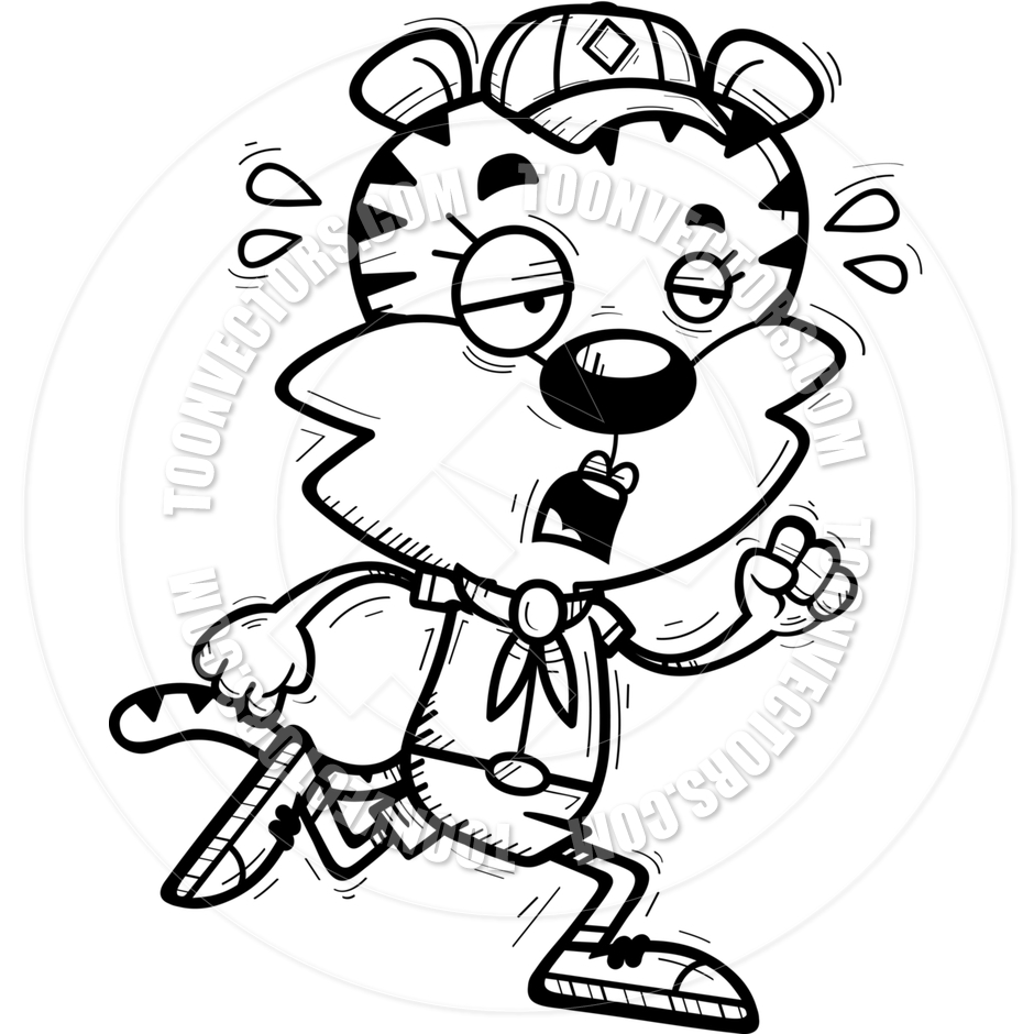 940x940 Cartoon Female Tiger Scout Exhausted (Black Amp White Line Art) By