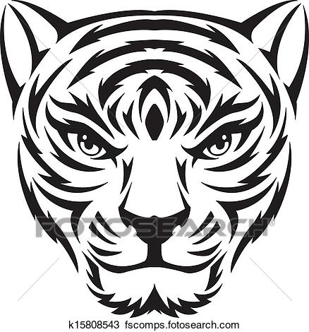 438x470 Clipart Of Tiger Face Tattoo, Vintage Engraving. K15808543