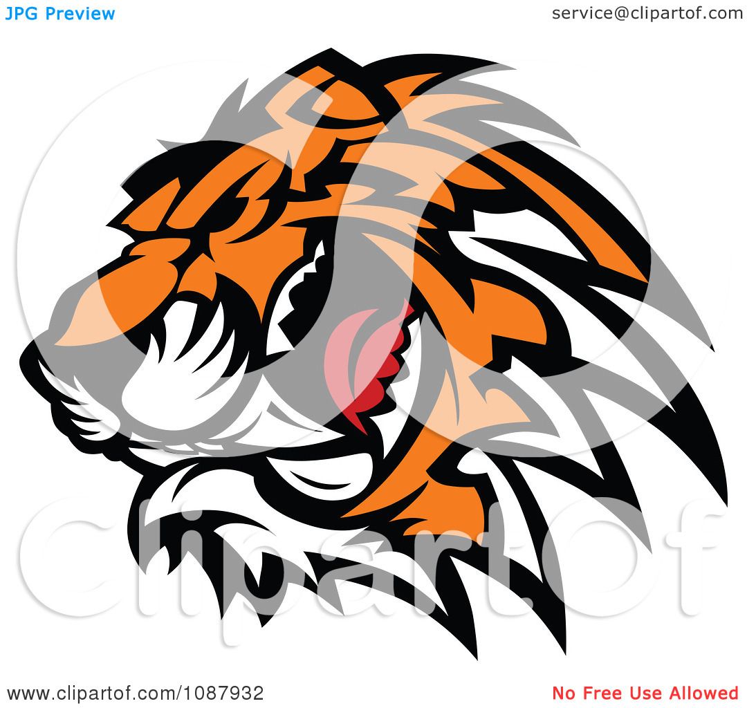 1080x1024 Clipart Ferocious Growling Tiger Head Mascot