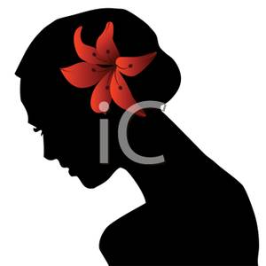 300x300 Silhouette Of A Woman With A Tiger Lily In Her Hair Clip Art Image