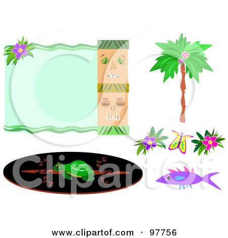 450x470 Royalty Free (Rf) Clipart Illustration Of A Tiki And Flower Border