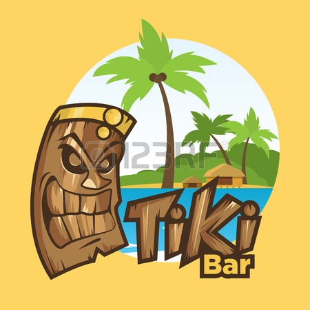 450x450 Tiki Tribal Mask. Tiki Bar Banner. Vector Illustration. Hawaiian