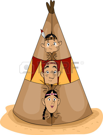 343x450 Illustration Of A Native American Family Peeking From A Teepee