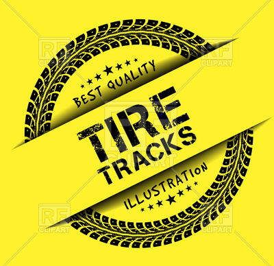 400x388 Tire Tracks Label On Yellow Background Royalty Free Vector Clip