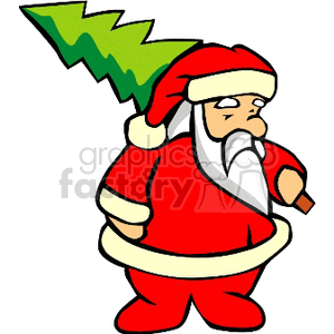 300x300 Royalty Free Tired Santa Claus Carrying A Real Christmas Tree
