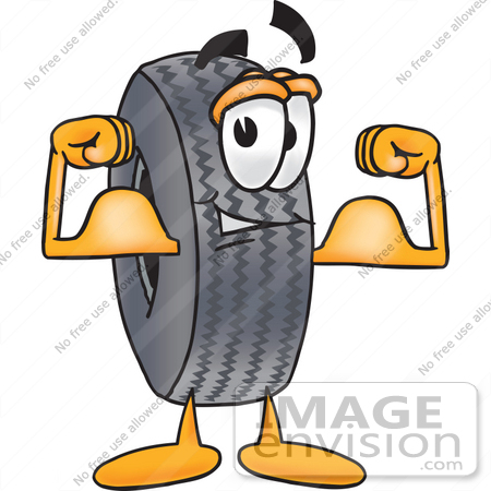 450x450 Clip Art Graphic Of A Tire Character Flexing His Arm Muscles
