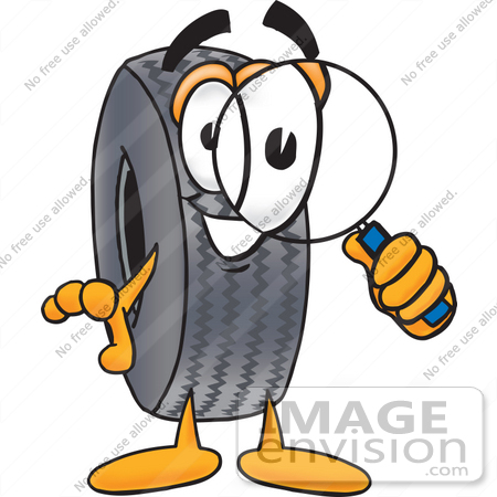 450x450 Clip Art Graphic Of A Tire Character Looking Through A Magnifying