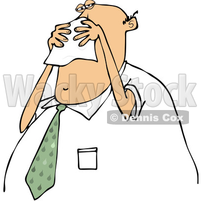 400x400 Of Cartoon Chubby White Business Man Blowing His Nose Into