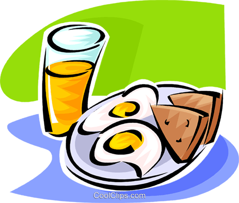 480x407 Eggs, Toast And A Glass Of Orange Juice Royalty Free Vector Clip