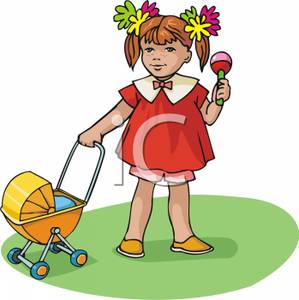 299x300 Toddler Girl With A Baby Carriage And A Rattle Clipart Picture