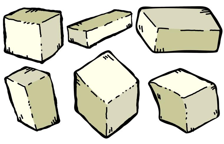 761x490 Vector Tofu Cheese Cartoon Style Illustration Set