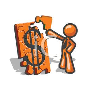 300x300 Orange Man Putting Together A Money Puzzle Clip Art Image