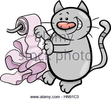 355x320 Cat Play With Toilet Paper Cartoon Stock Photo, Royalty Free Image