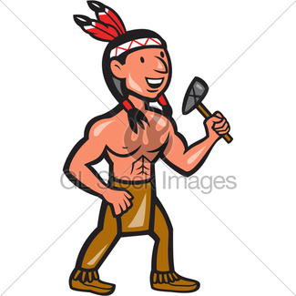 325x325 Native American Apache Warrior Attacking With Tomahawk Gl Stock