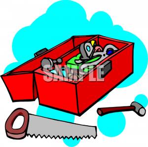 300x297 Hammer And Saw Outside A Toolbox Clip Art Image
