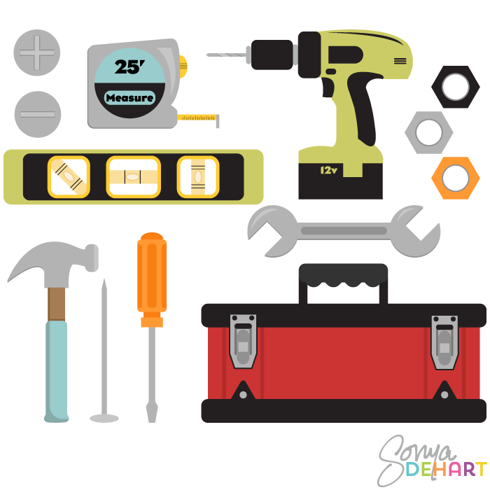 700x700 Vector Colorful Tools And Toolbox Clip Art Set