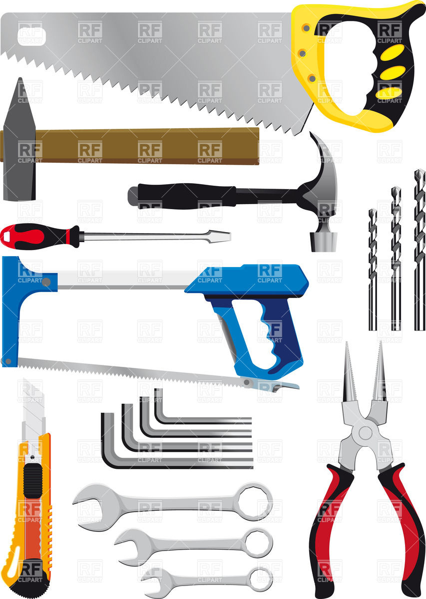 853x1200 Set Of Hand Tools Isolated On White Royalty Free Vector Clip Art