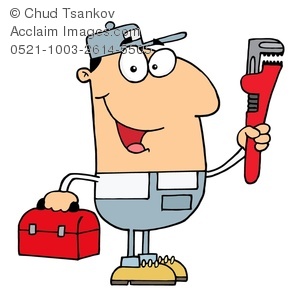 300x293 Plumber With A Monkey Wrench And A Toolbox Clipart Image