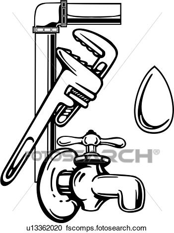 351x470 Clipart Of , Elements, Faucet, Occupations, Plumbing, Sign, Spigot