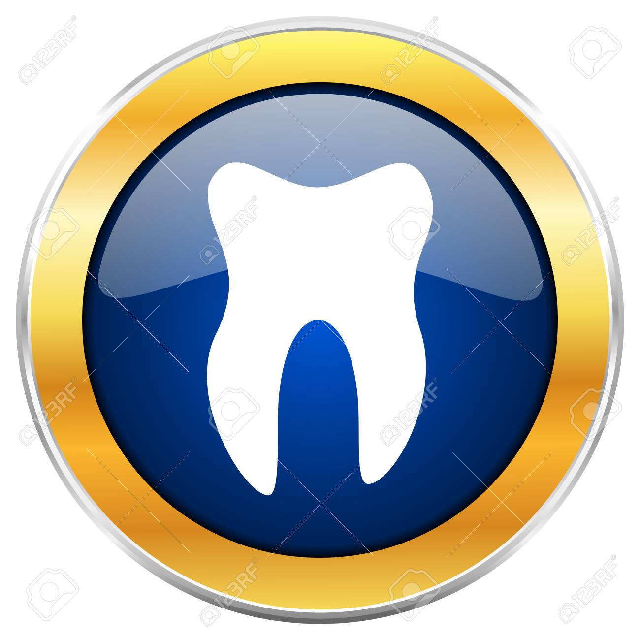 1300x1300 Tooth Blue Web Icon With Golden Chrome Metallic Border Isolated