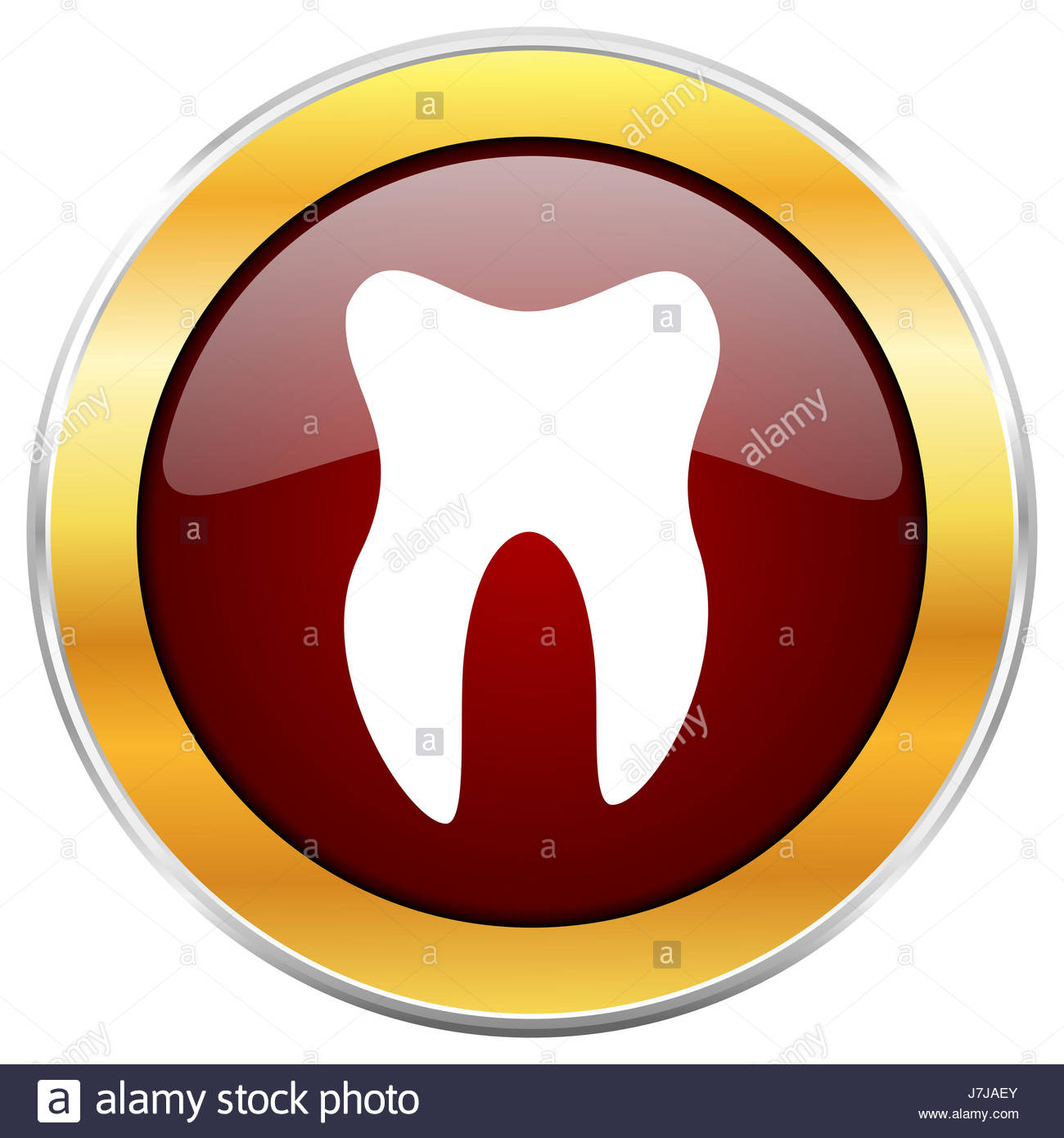 1300x1390 Tooth Red Web Icon With Golden Border Isolated On White Background