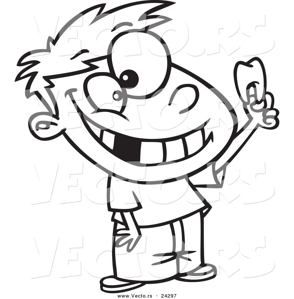 1024x1044 Vector Of A Cartoon Proud Boy Holding His Tooth Black And White