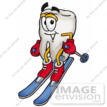 450x450 Clip Art Graphic Of A Human Molar Tooth Character Skiing Downhill