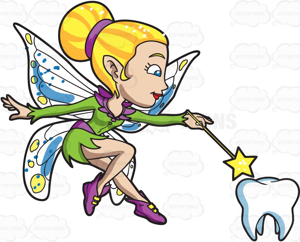 1024x828 A Pretty Fairy Casting Magic On A Tooth Tooth Cartoon