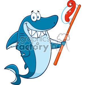 300x300 Royalty Free Clipart Smiling Blue Shark Cartoon Holding