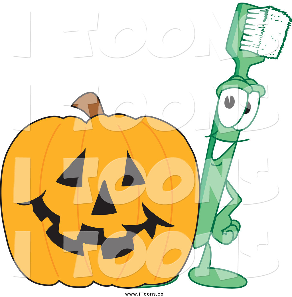 1024x1044 Vector Clip Art Of A Green Toothbrush Character With A Halloween