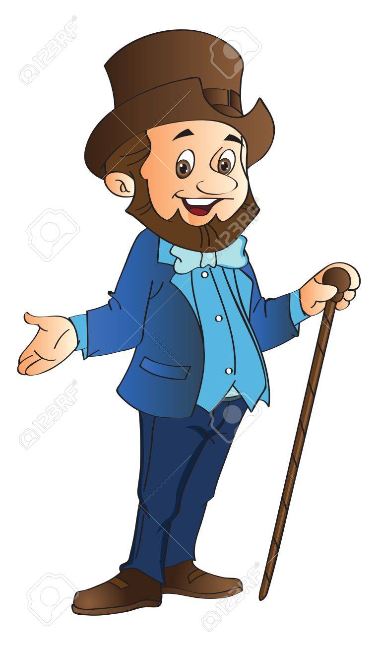 762x1300 Man With Top Hat And Cane, Vector Illustration Royalty Free