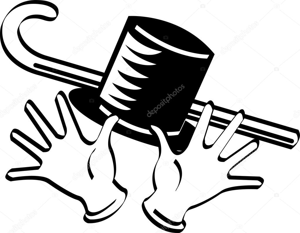 1023x796 Black And White Top Hat Cane And Jazz Hands Stock Vector