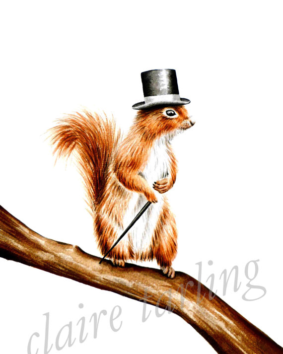 570x713 Red Squirrel With Top Hat And Cane Art Print By Clairetarlingart