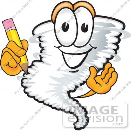450x450 Clip Art Graphic Of A Tornado Mascot Character Holding A Pencil