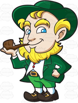 303x400 A Happy Leprechaun Smokes A Pipe At A Tornado Cartoon Clipart