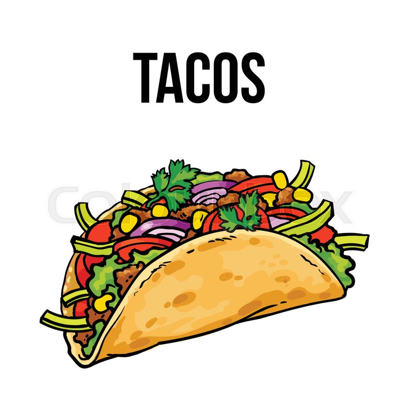 800x800 Taco Coloring Book. Traditional Mexican Food In Linear Style