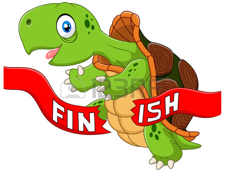 450x344 Slow, But Sure. Cartoon Tortoise At The Finish Line, Vector