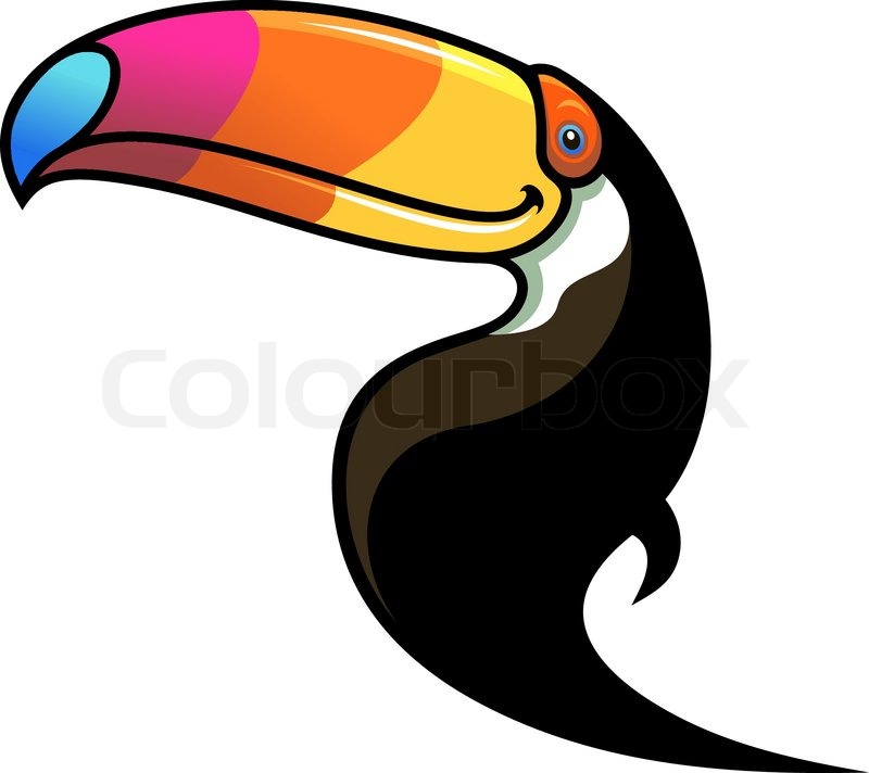 800x712 Cartoon Black Toucan With A Large Colourful Multicoloured Beak
