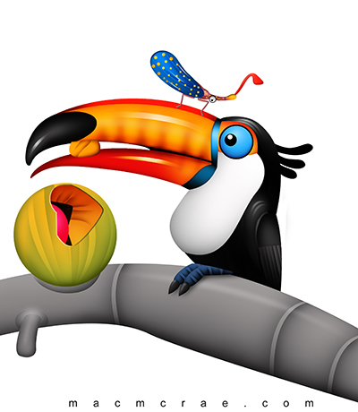 400x460 Cartoon Toucan Toucan Eating Tropical Fruit
