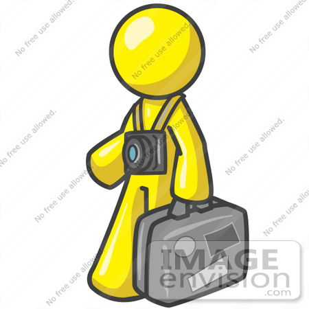 450x450 Clip Art Graphic Of A Yellow Guy Character Tourist With Luggage