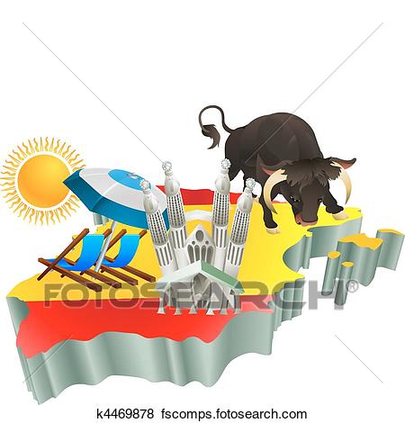 450x470 Clip Art Of Illustration Spanish Tourist Attractions In Spain