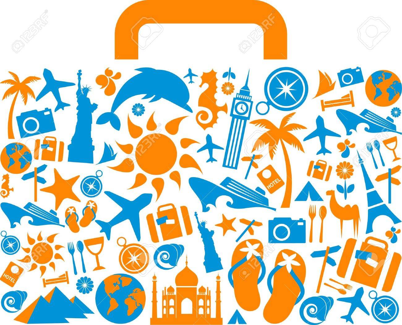 1300x1051 Travel Suitcase With Many Colourful Tourism And Vacation Icons