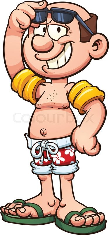 373x800 Middle Aged Tourist In A Bathing Suit. Vector Clip Art
