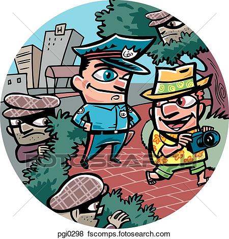 450x470 Stock Illustration Of An Oblivious Tourist Being Watched By