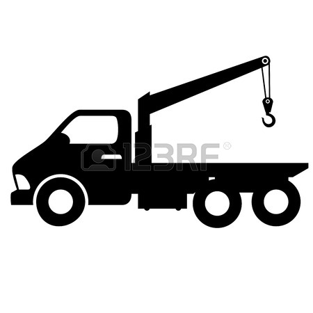 450x450 Silhouette Of Tow Truck With Car Icon Over White Background