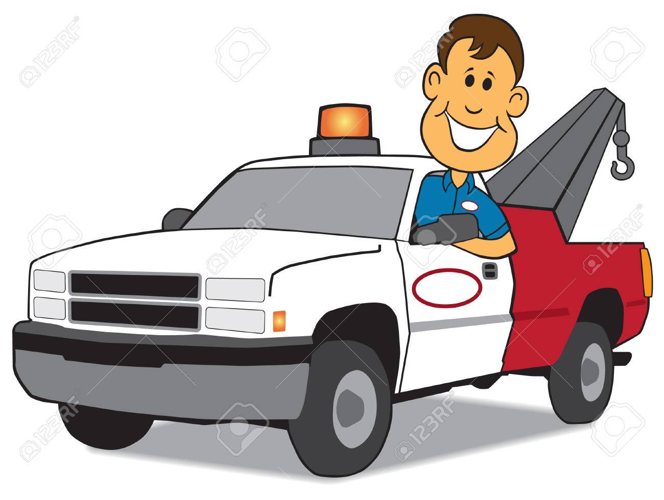 1300x980 Happy Service Man Arriving With Tow Truck Royalty Free Cliparts
