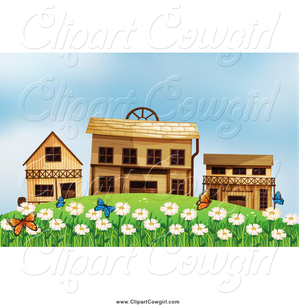 1024x1044 Clipart Of A Ghost Town With Spring Flowers And Butterflies By