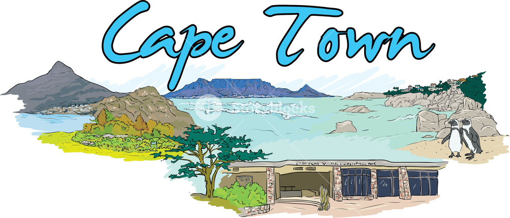 1000x428 Cape Town Vector Doodle Royalty Free Stock Image