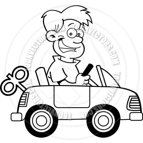 460x460 Cartoon Boy Driving Toy Car (Black Amp White Line Art) By Kenbenner