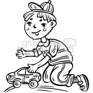 300x300 Royalty Free Boy Playing With His Toy Car 381583 Vector Clip Art